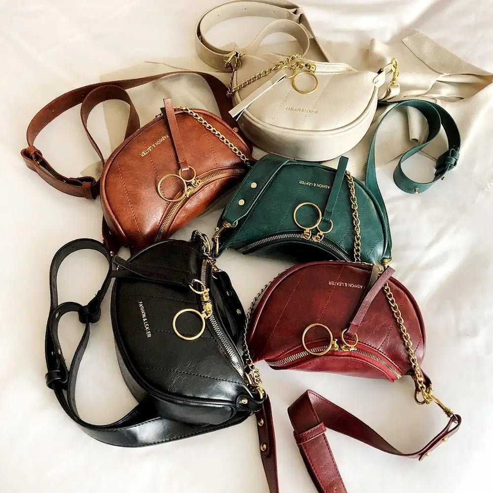 Women's PU Leather Crossbody Bag Small Shoulder Messenger Handbag with Chain
