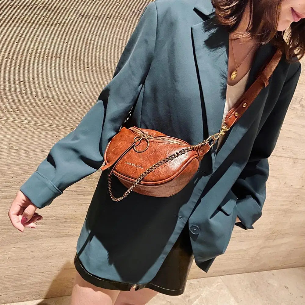 Women's PU Leather Crossbody Bag Small Shoulder Messenger Handbag with Chain