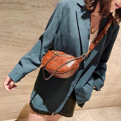 Women's PU Leather Crossbody Bag Small Shoulder Messenger Handbag with Chain