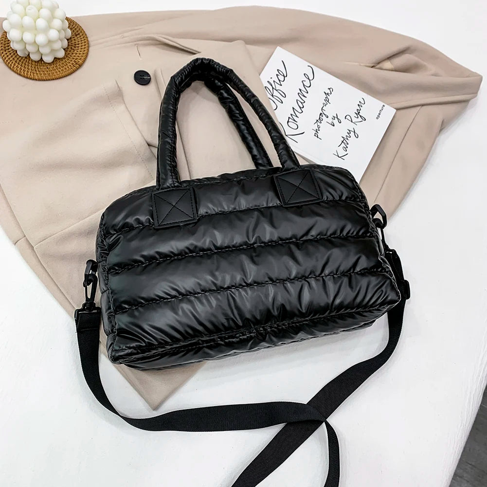 Quilted Cotton Padded Nylon Messenger Bag Women Large Capacity Shoulder Bag