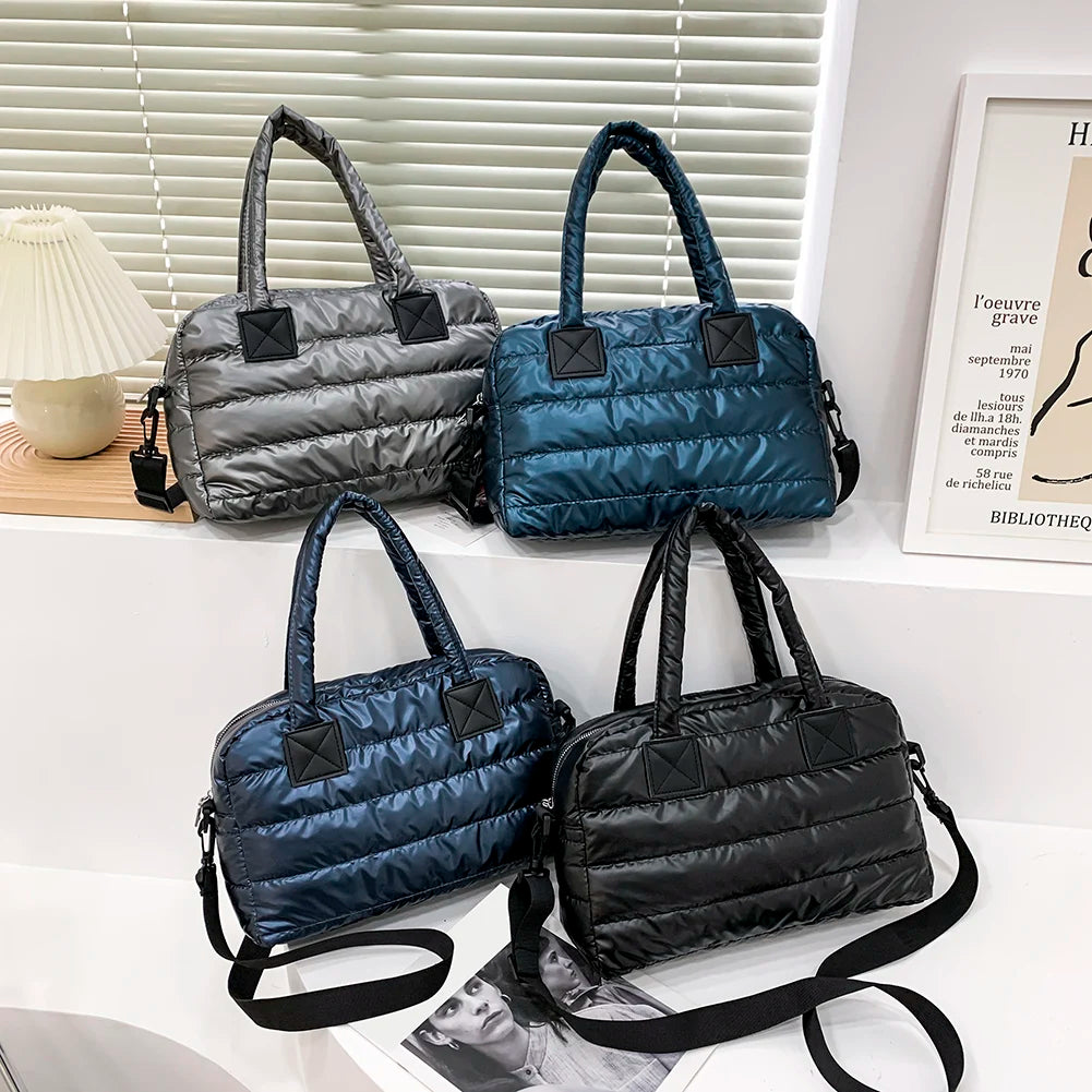 Quilted Cotton Padded Nylon Messenger Bag Women Large Capacity Shoulder Bag