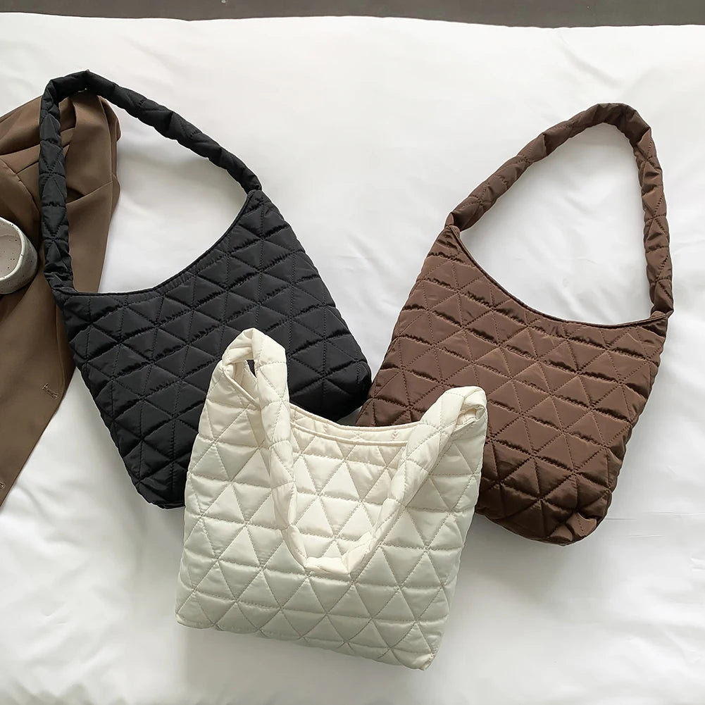 Quilted Tote Bags Winter Cotton Padded Bags for Women Shoulder Bags Casual