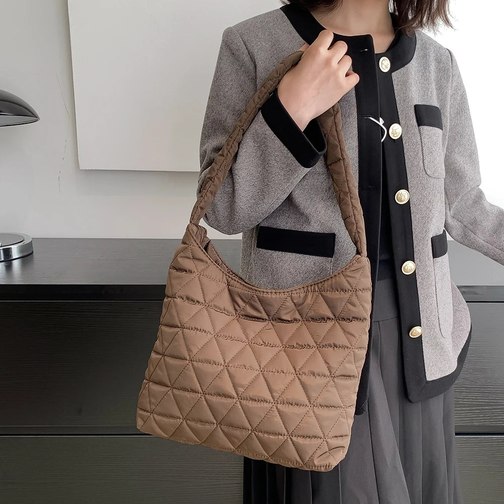 Quilted Tote Bags Winter Cotton Padded Bags for Women Shoulder Bags Casual