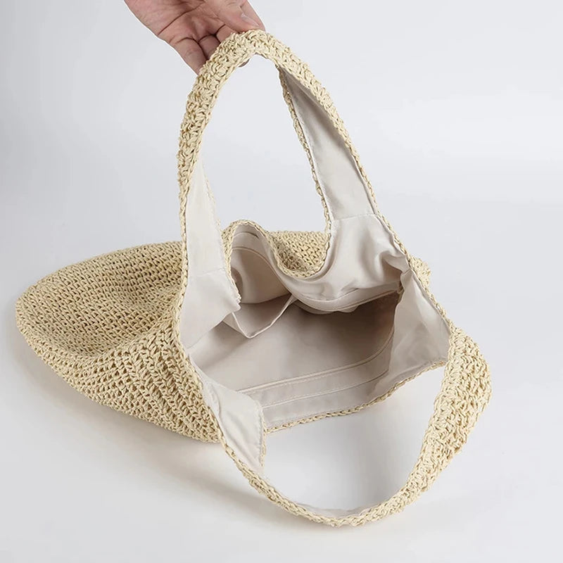 Rattan Straw Women Shoulder Bags Wicker Woven Handbags Large Capacity