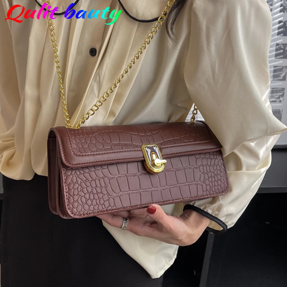 Rectangular Crocodile Shoulder Bag Spring Handbag