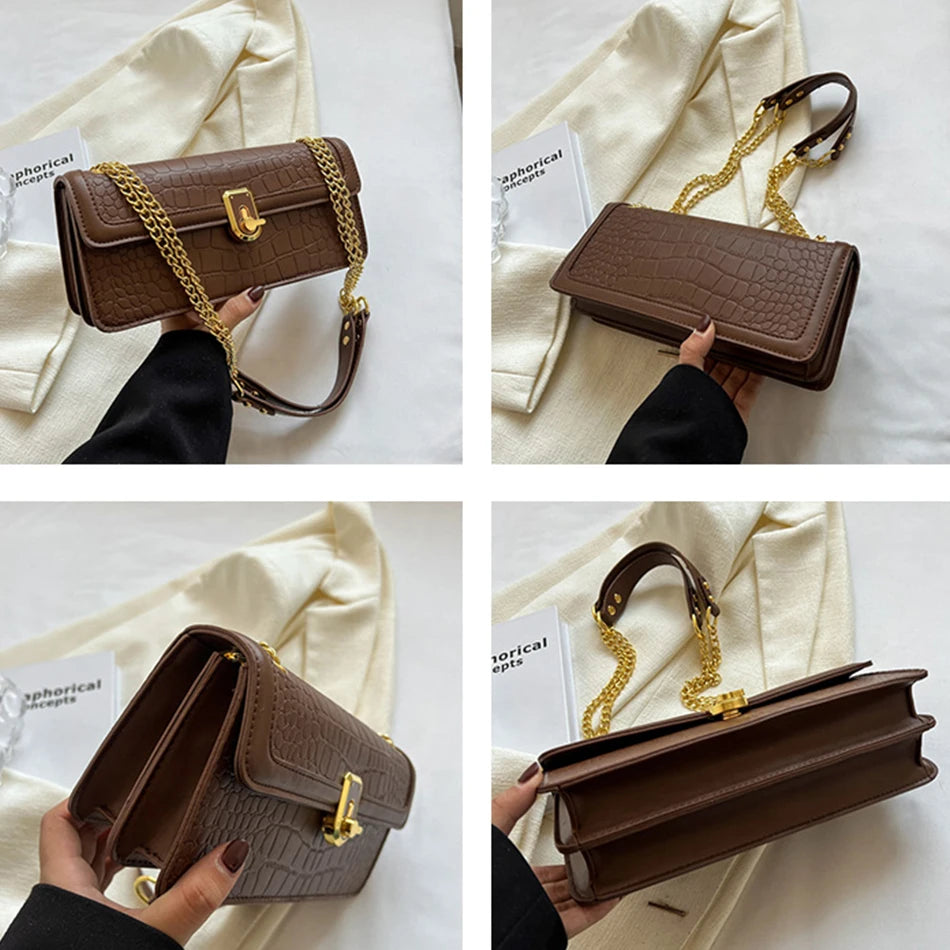Rectangular Crocodile Shoulder Bag Spring Handbag