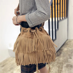 Fringe Women Messenger Bag Tote Handbag Shoulder Crossbody Bucket