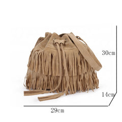 Fringe Women Messenger Bag Tote Handbag Shoulder Crossbody Bucket