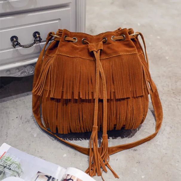 Fringe Women Messenger Bag Tote Handbag Shoulder Crossbody Bucket