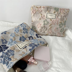 Retro Flowers Print Cosmetic Bag Canvas Washing Bag Large Capacity