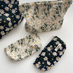 Retro Flowers Print Cosmetic Bag Canvas Washing Bag Large Capacity