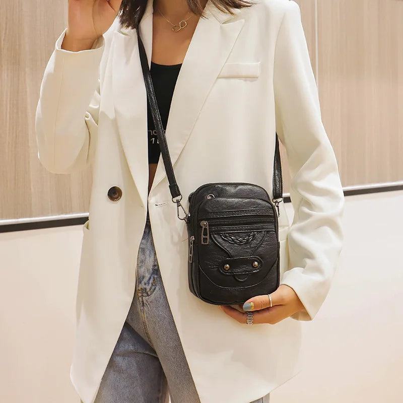 Retro Messenger Bag Ladies Handbag Shoulder Bag Mobile Wallet PU Material