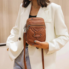Retro Messenger Bag Ladies Handbag Shoulder Bag Mobile Wallet PU Material