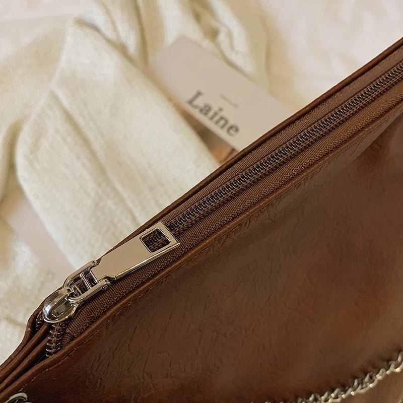 Stylish Retro Shoulder Bag Chain Women Soft Leather Hobo Handbag