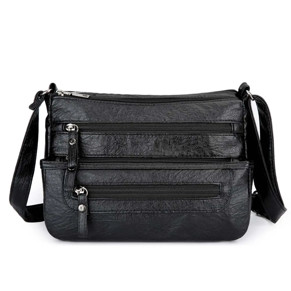 Retro Multi-pocket Shoulder Bag Soft Leather Mother Messenger Bag