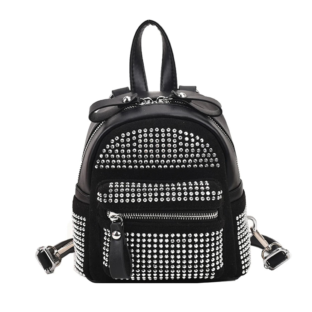 Rhinestone Backpack Women Crystal PU Small Travel Shoulder School Bags