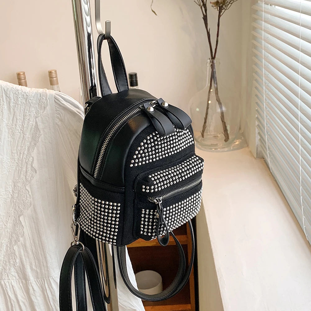 Rhinestone Backpack Women Crystal PU Small Travel Shoulder School Bags