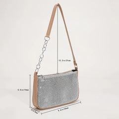 Rhinestone Crossbody Bag PU Leather Chain Clutch Shoulder Pouch