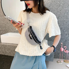 Rhinestone Fanny Chest Pack For Women Chain Zipper Waist Phone Belt Pouch