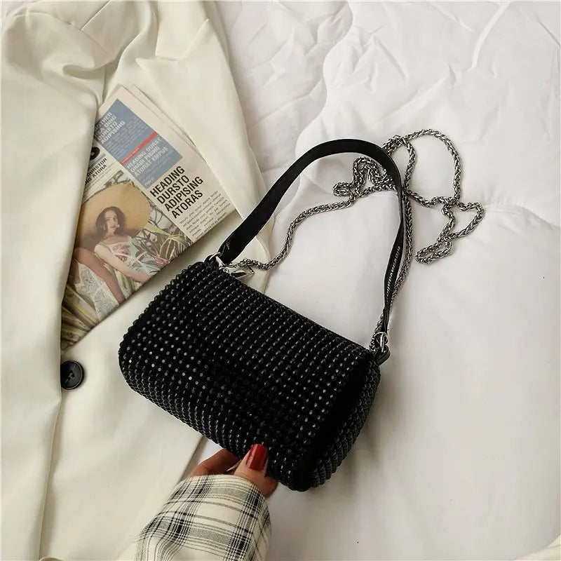 Rhinestone PU Leather Shoulder Bag for Women