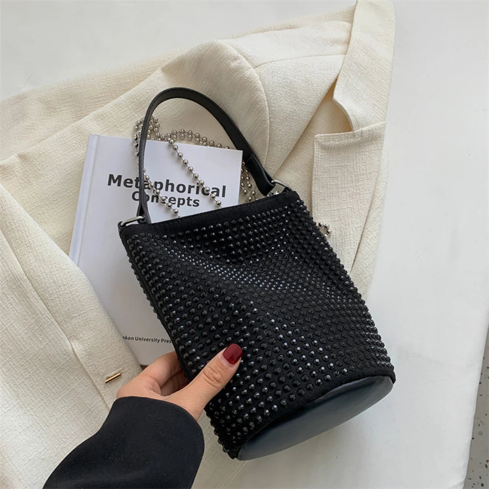 Rhinestone Shoulder Messenger Bag Diamond PU Leather Bucket Totes Women Birthday
