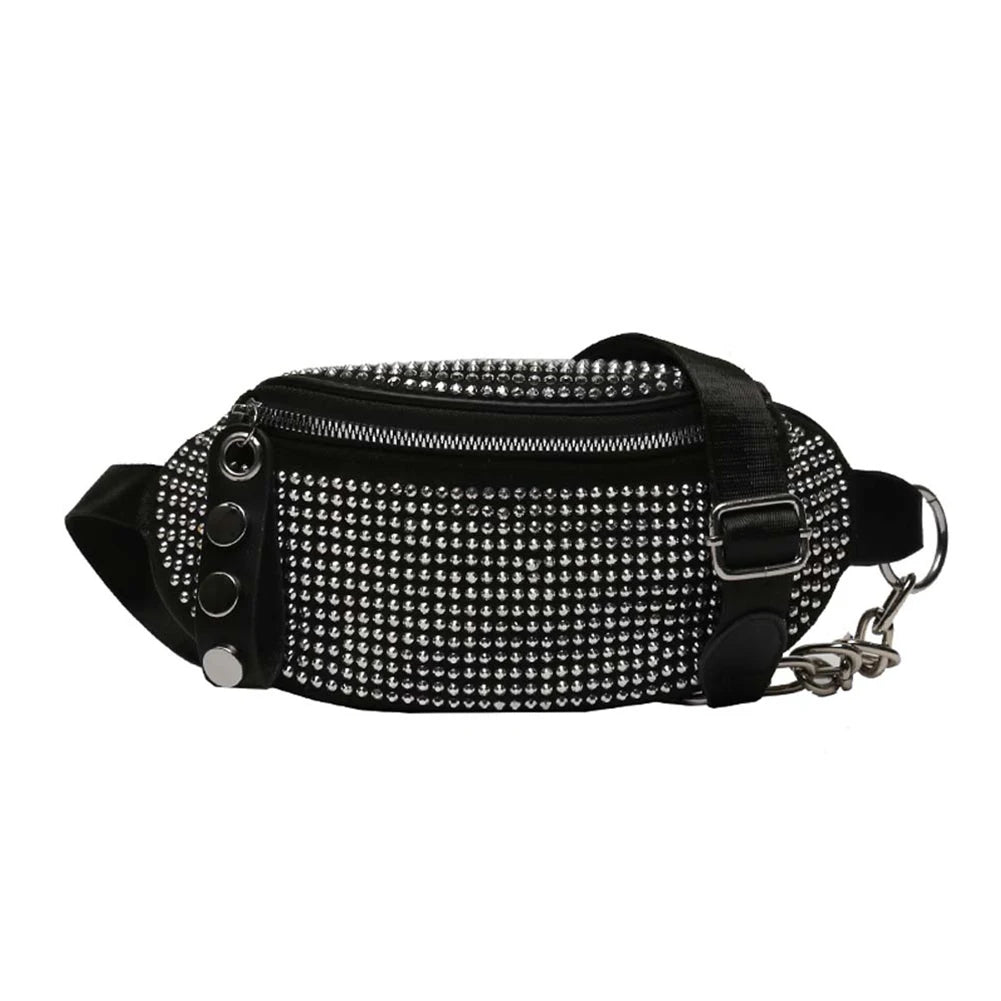 Rhinestone Waist Bag Diamond Fanny Pack Chain Waist Shoulder Crossbody Belt Bags