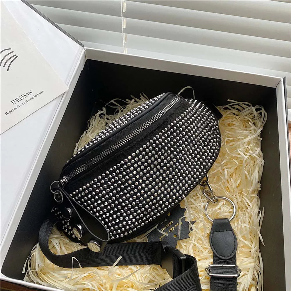 Rhinestone Waist Bag Diamond Fanny Pack Chain Waist Shoulder Crossbody Belt Bags