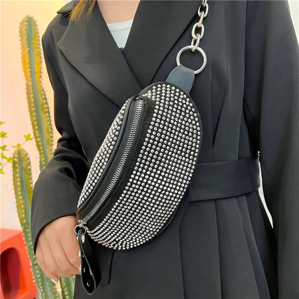 Rhinestone Waist Bag Diamond Fanny Pack Chain Waist Shoulder Crossbody Belt Bags
