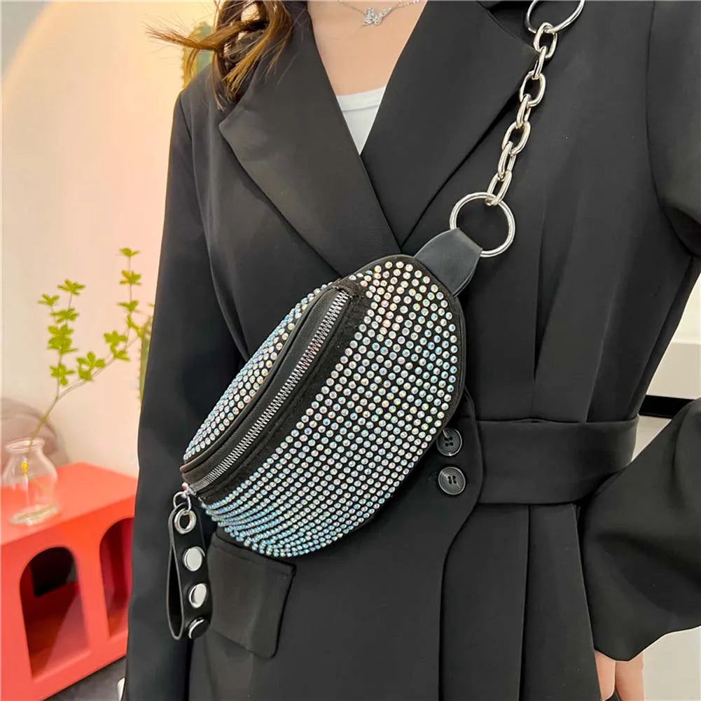 Rhinestone Waist Bag Diamond Fanny Pack Chain Waist Shoulder Crossbody Belt Bags