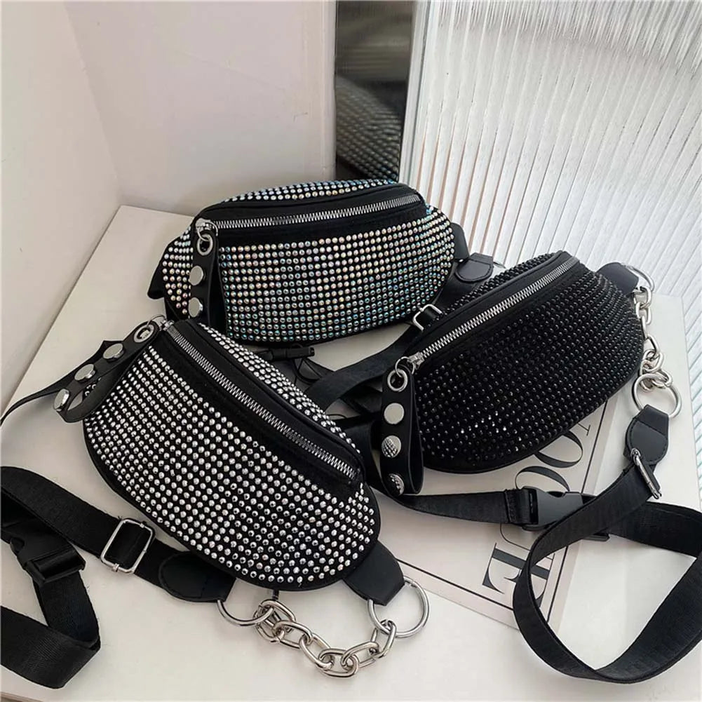 Rhinestone Waist Bag Diamond Fanny Pack Chain Waist Shoulder Crossbody Belt Bags