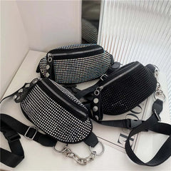 Rhinestone Waist Bag Diamond Fanny Pack Chain Waist Shoulder Crossbody Belt Bags