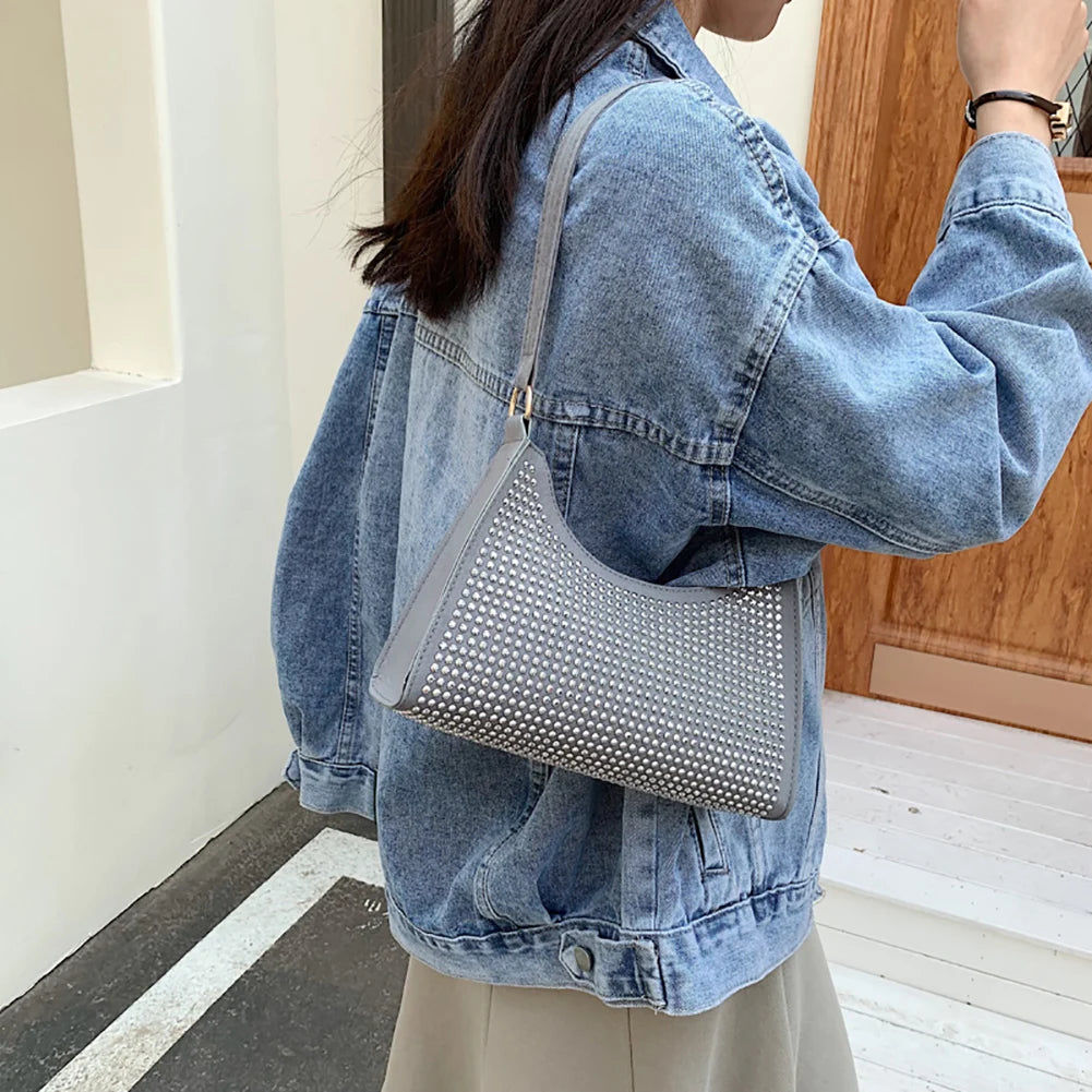 Rhinestone Women Handbag Tote Bag Ladies Diamond Female Travel Shoulder Top-Hand
