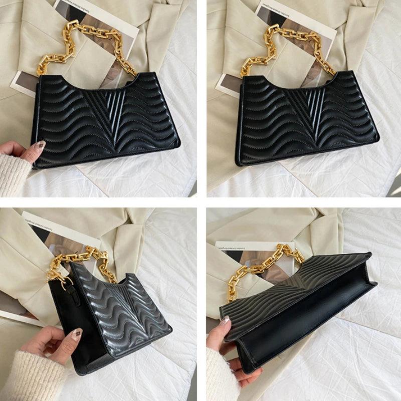 Rhombus Women's Shoulder Bag PU Leather Solid Zipper Handbags