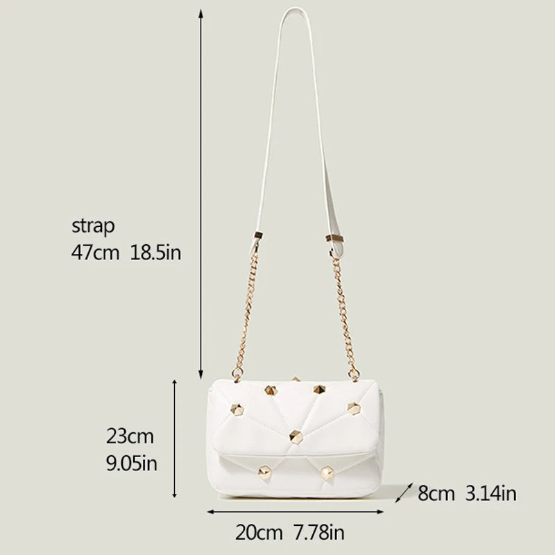 Quilted Rivet Crossbody Bag for Women - Small Flap Purses