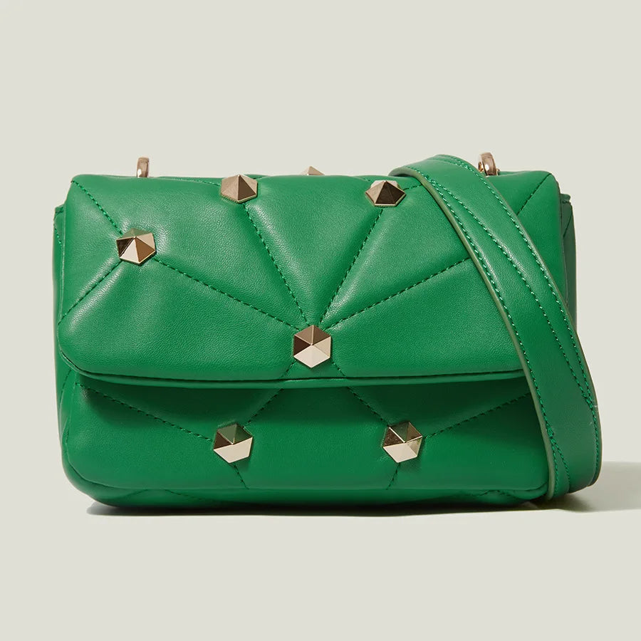 Quilted Rivet Crossbody Bag for Women - Small Flap Purses