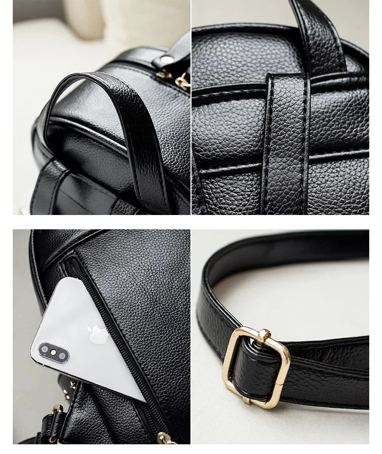 Small Rivet Women Backpack for Girls PU Leather Travel Shoulder Bag