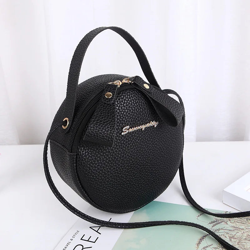Flower Chain Shoulder Bag PU Leather Crossbody Round Handbag