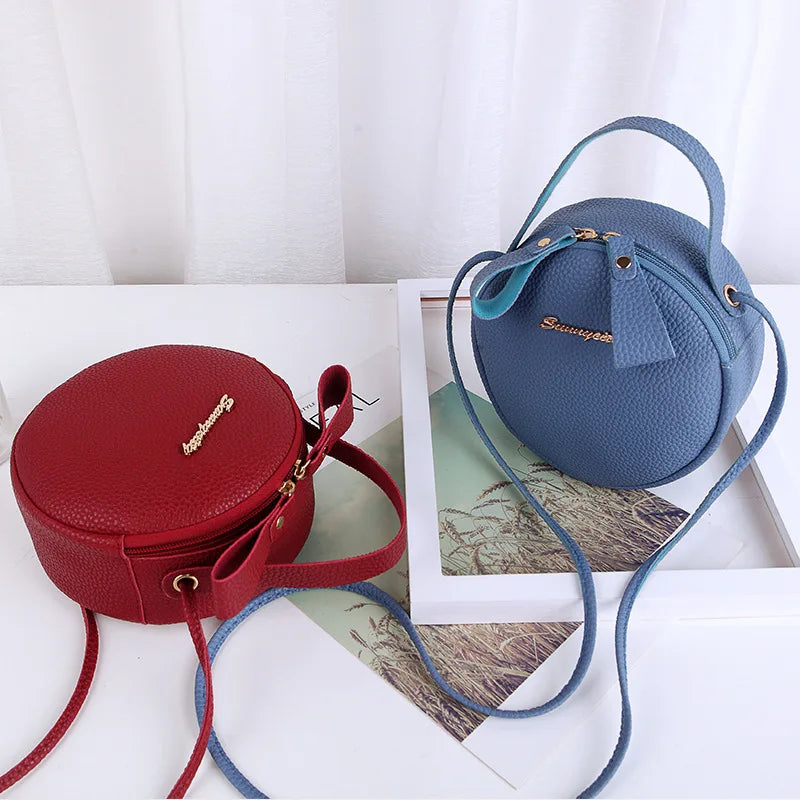 Round Handbags High PU Leather Women Crossbody Bags Small Fresh Flower Chain Sho