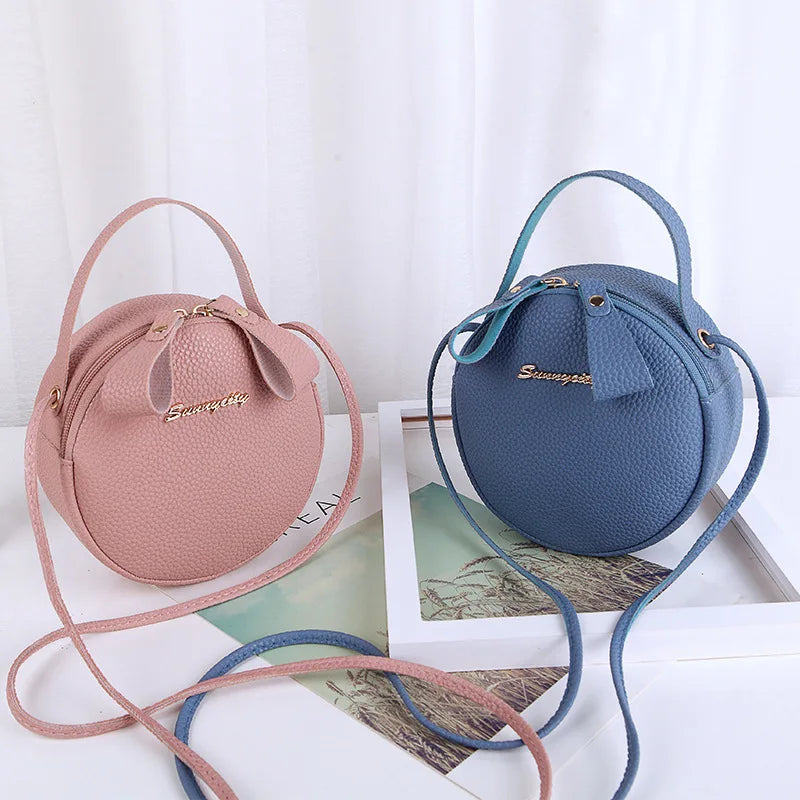 Round Handbags High PU Leather Women Crossbody Bags Small Fresh Flower Chain Sho