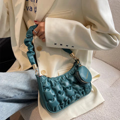 Ruched Handle Shoulder Bag Soft PU Leather Crossbody Bag