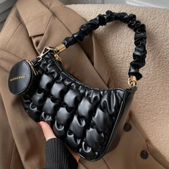 Ruched Handle Shoulder Bag Soft PU Leather Crossbody Bag