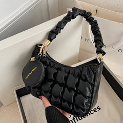 Ruched Handle Shoulder Bag Soft PU Leather Crossbody Bag