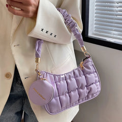 Ruched Handle Shoulder Bag Soft PU Leather Crossbody Bag