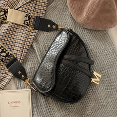 Casual Saddle Bag One Shoulder Handle Zipper Lock Ornament Bag
