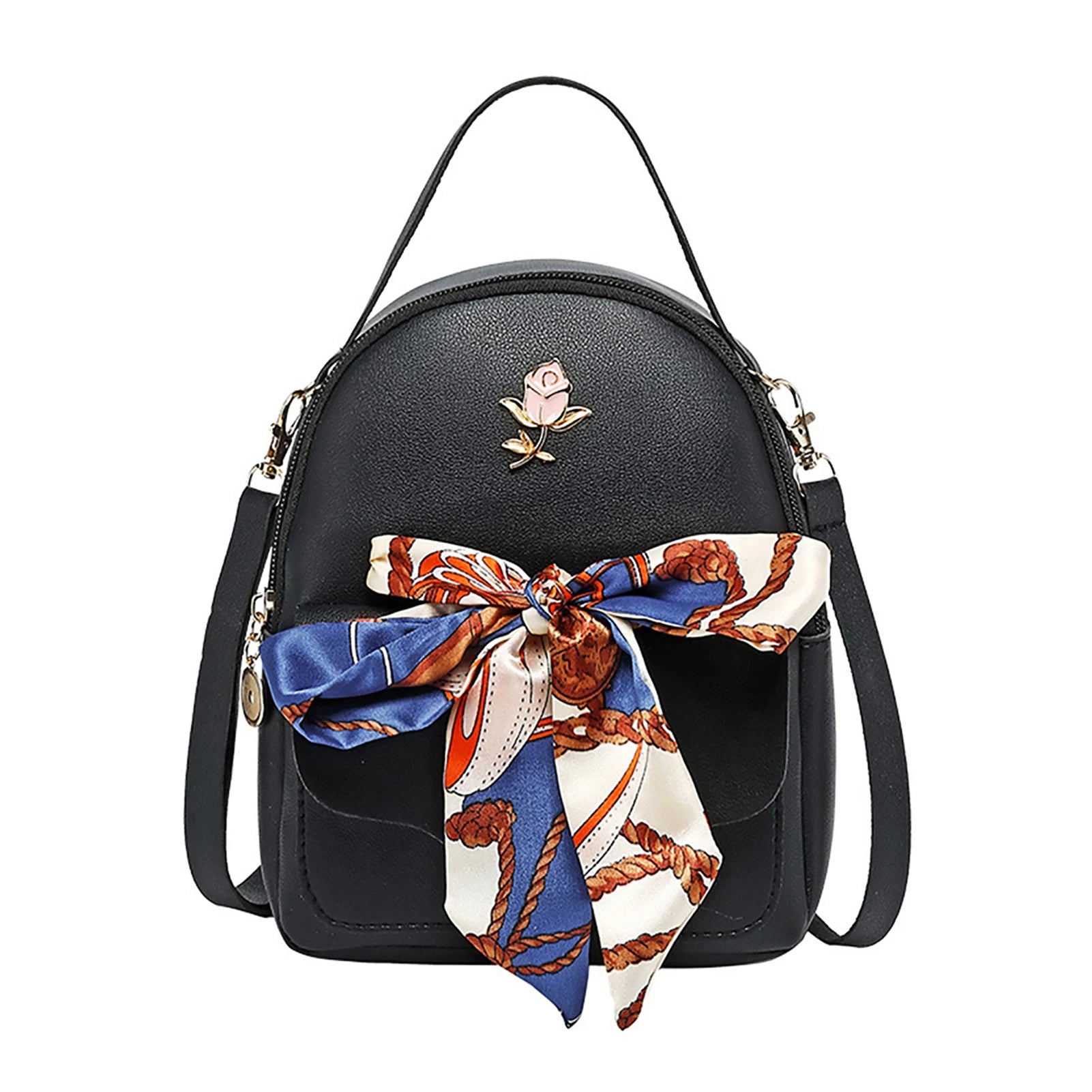 School Shoulder Bag PU Leather Adjustable Straps Casual Shopping Backpack