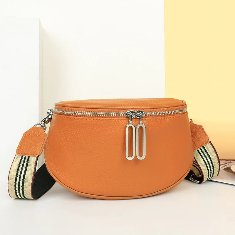 Women's Soft Leather Tote Bag Long Zipper Handbag