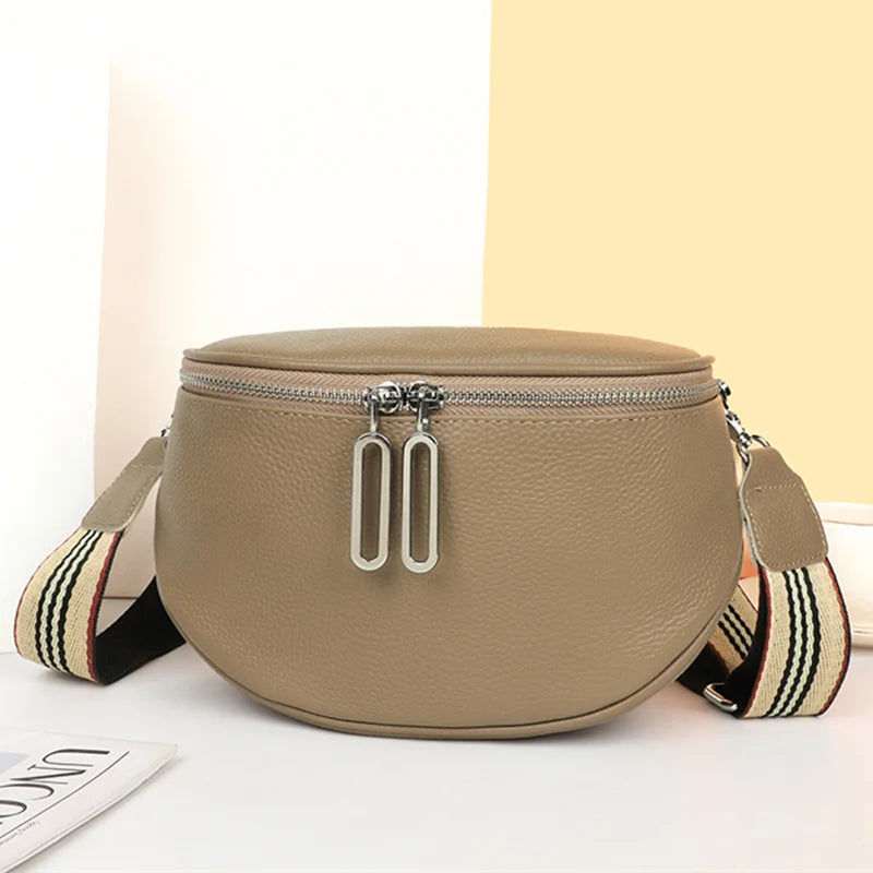 Women's Soft Leather Tote Bag Long Zipper Handbag