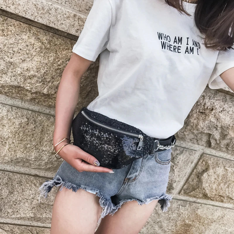 Sequin Fanny Pack Waist Bag Women Chest Pouch Shoulder Bag