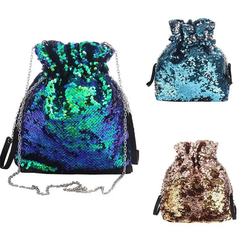 Sequin Mini Crossbody Bag Glitter Drawstring Evening Clutch Handbag