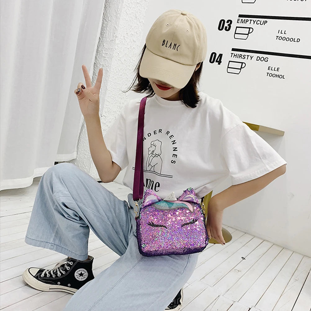 Sequin Unicorn Kid Bag Women Glitter Girl Cross body Bag